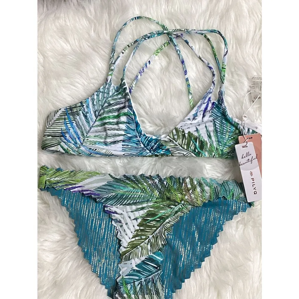 New. Pilyq palm print bikini set. L-top/S-bottom - Image 15