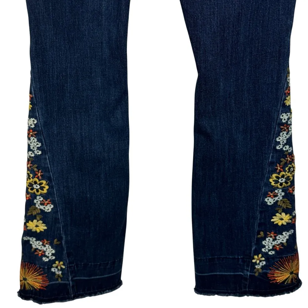 Ashley Mason Premium SZ 0/24 Flare Jeans Floral Embroidered Frayed Boho Festival - Image 7
