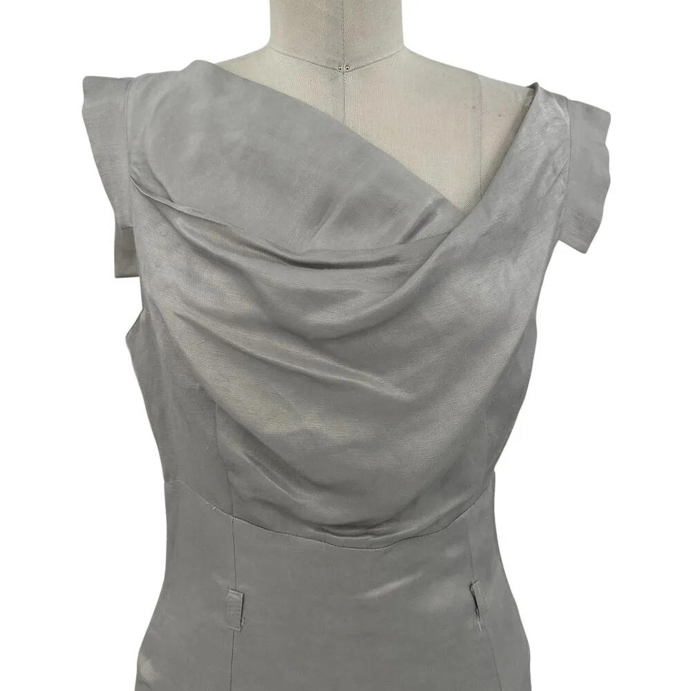 Black Halo Jackie O‎ Sheath Dress Pencil Straight Sleeveless Beige Gray Size 6 - Image 4