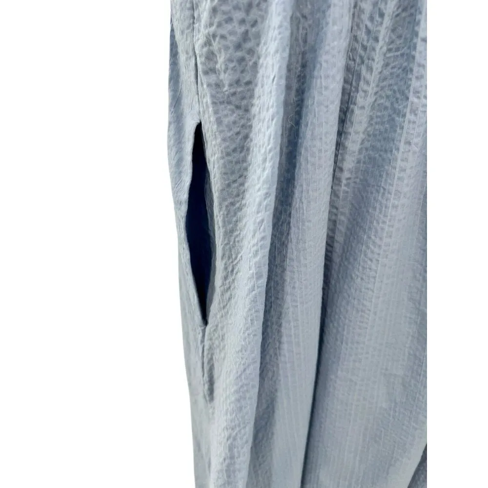 Ayr The Happy Hour Midi Dress Seersucker 100% Cotton Blue Size M Pockets Smocked - Image 7