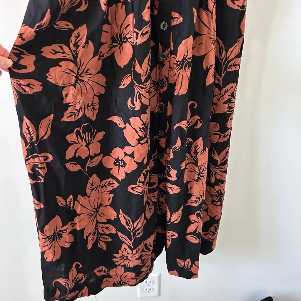 Free People The Perfect Sundress Black Brown Floral Button Down Midi Dress Small - Image 6