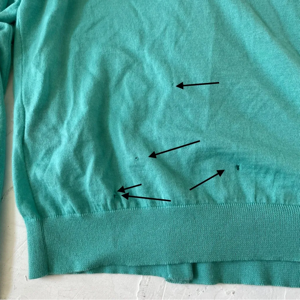 Ralph Lauren Purple Label Sweater Cardigan Green Teal Cashmere Size L Holes Size L - Image 8