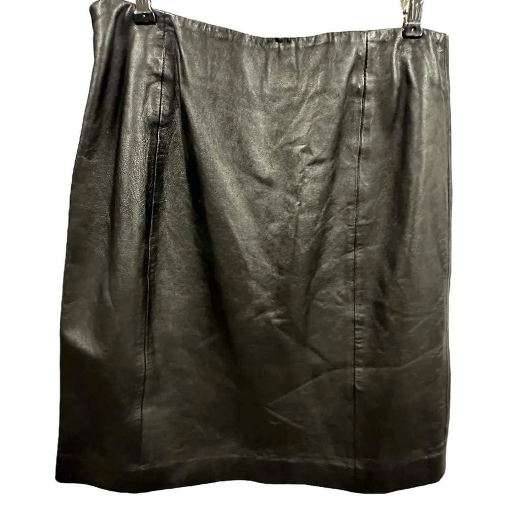Alfani Genuine Leather Black Zip Side Lined Midi Skirt Imported India Womens 6 - Image 9
