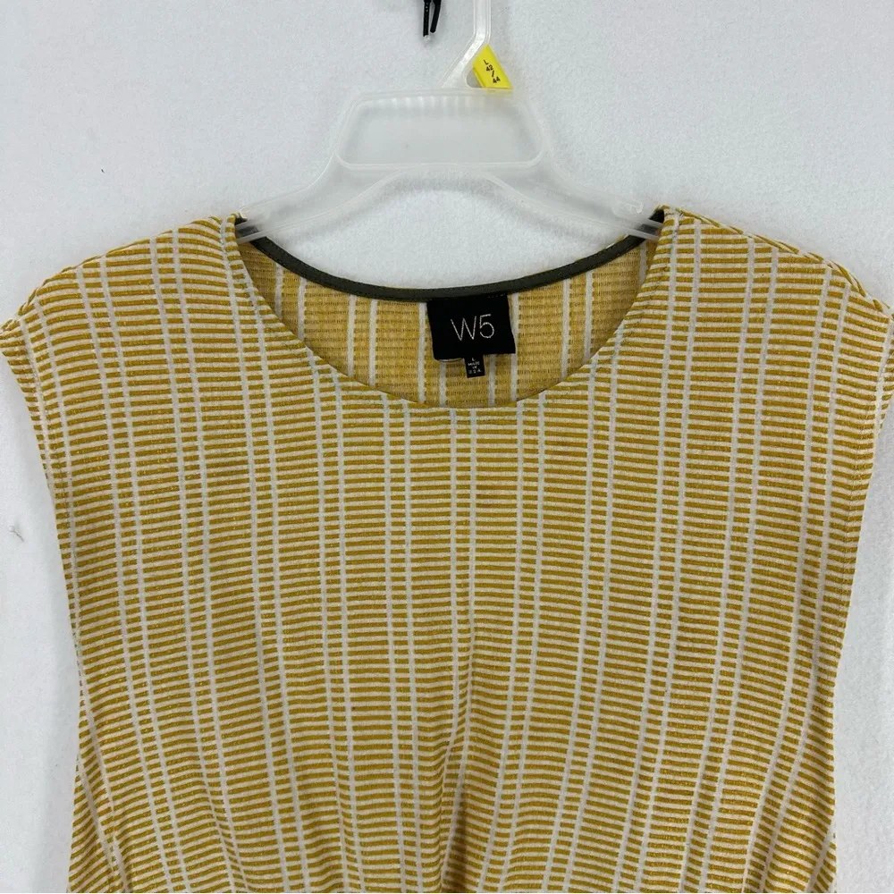 W5 Short Sleeve Striped T Shirt Blouse Womens Large Yellow - Image 2