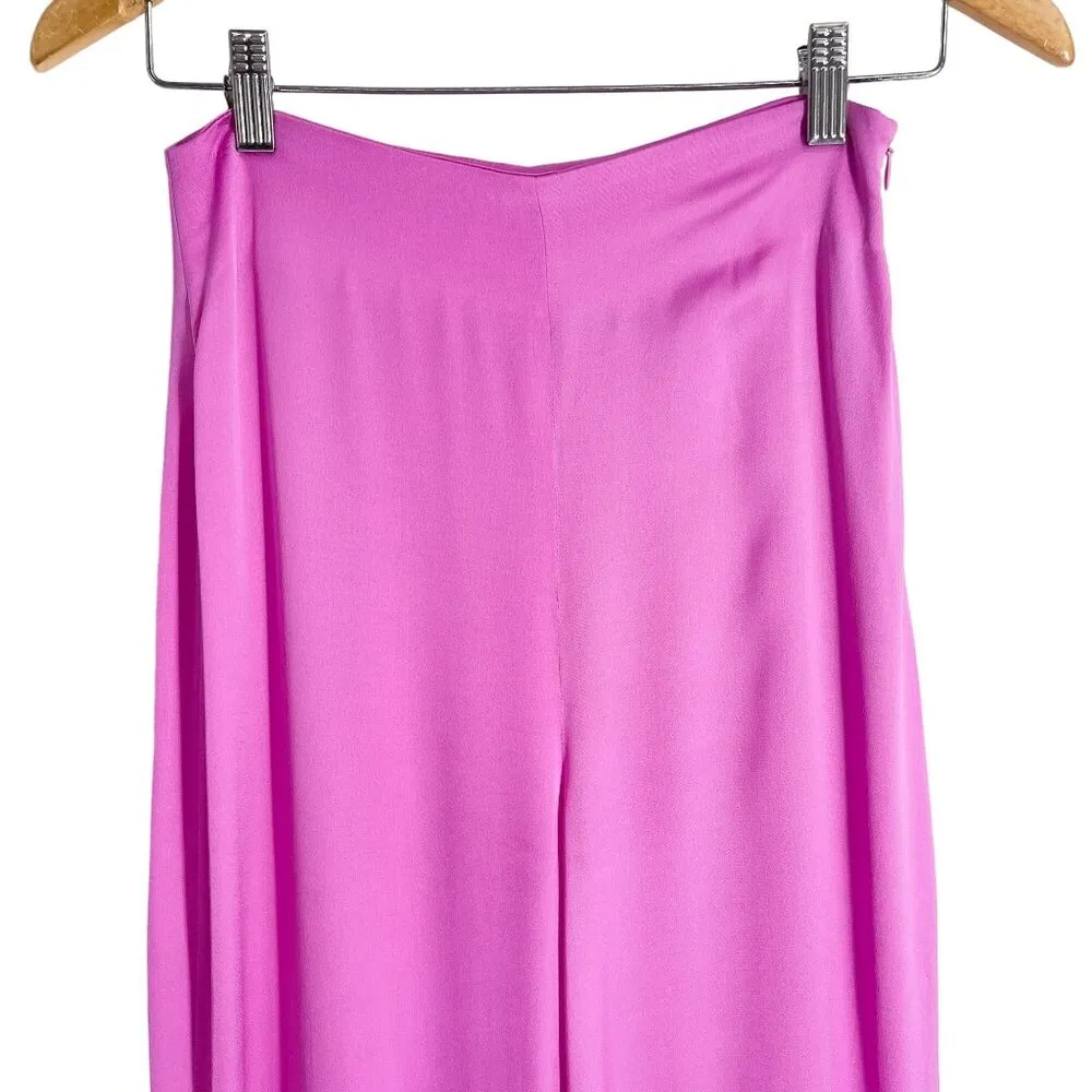 Zara High Waisted Satin Silky Wide Leg Flare Hot Pink Magenta Trouser Pants - Image 7