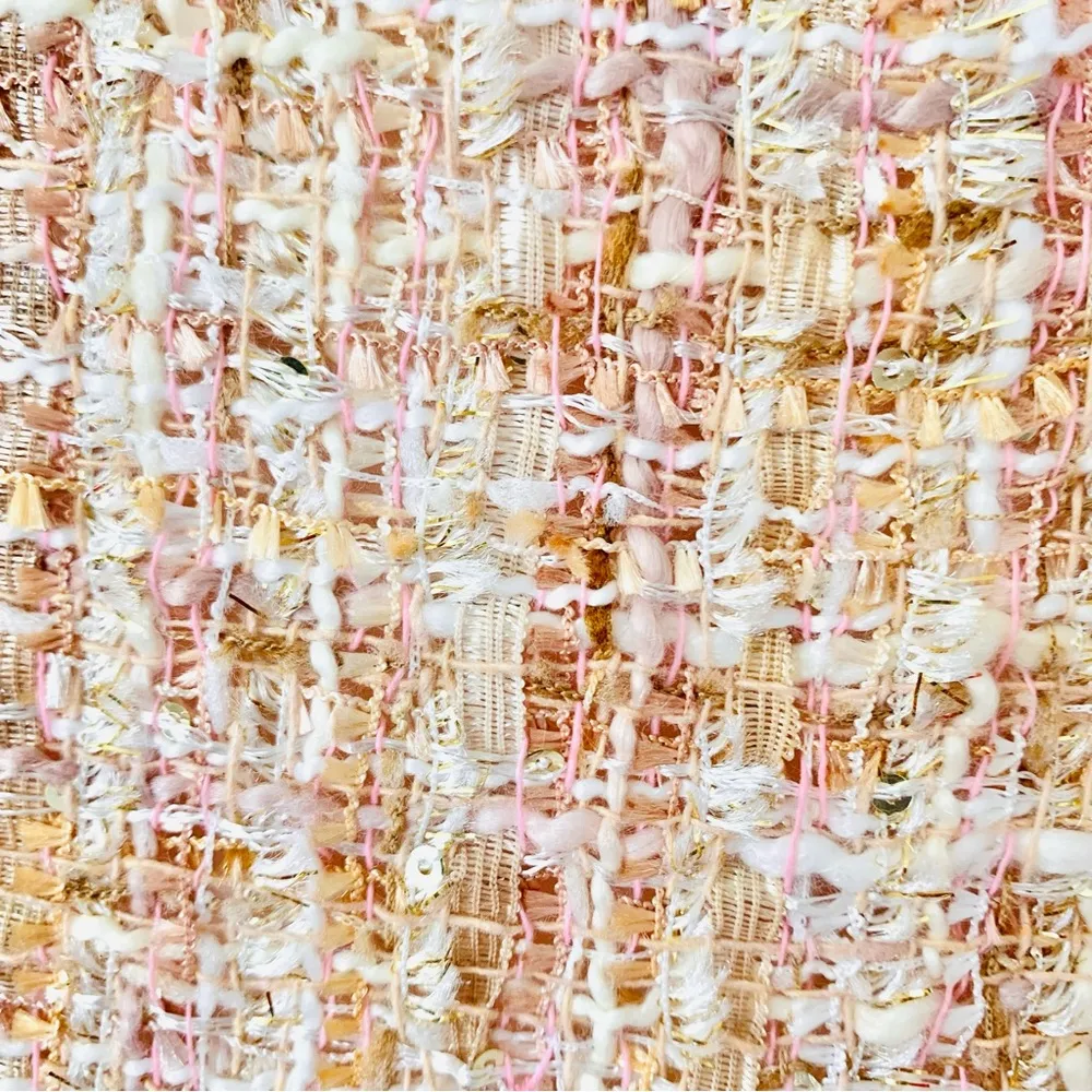 DM Fashion Beige, Pink & Gold Tweed Sequins Flutter Sleeve Dress. Size 1X - Image 9