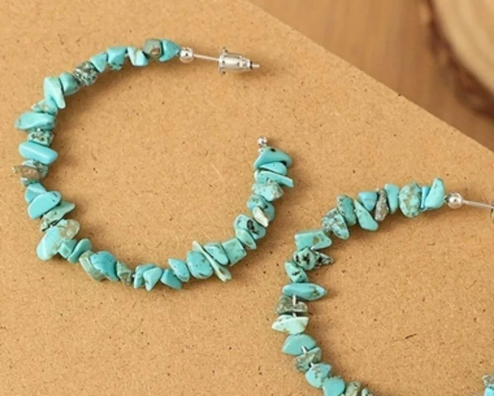 Turquoise hoop earrings colorful bohemian earrings for women Blue - Image 5