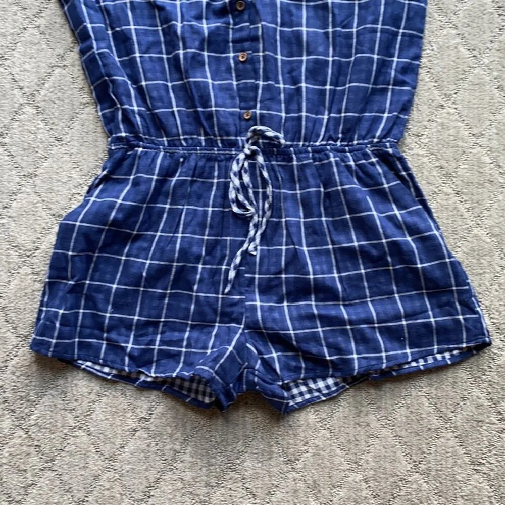 Everly windowpane blue romper preppy nautical summer beach casual - Image 4