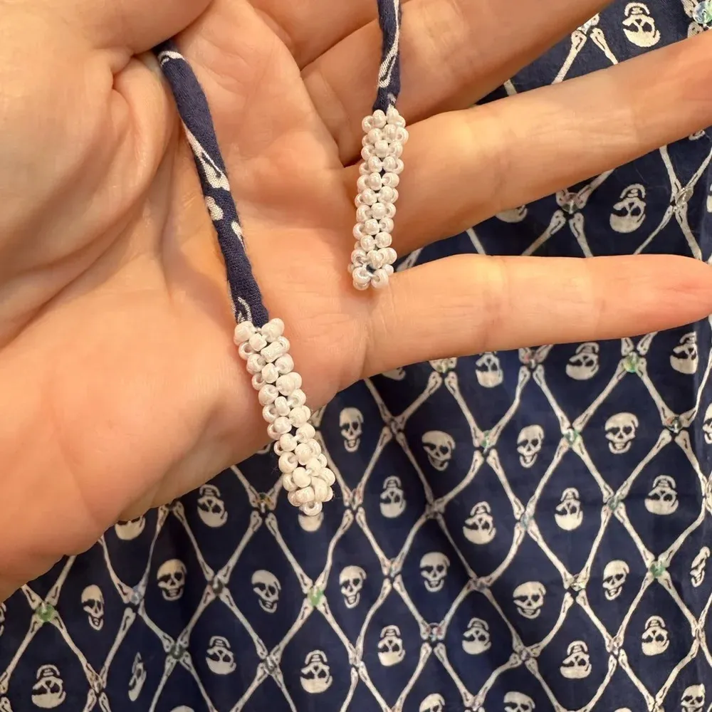 Letarte Skull Tunic Coverup Dress Navy Blue Sequin Bead 3/4 Sleeve Blouse Size S White - Image 7