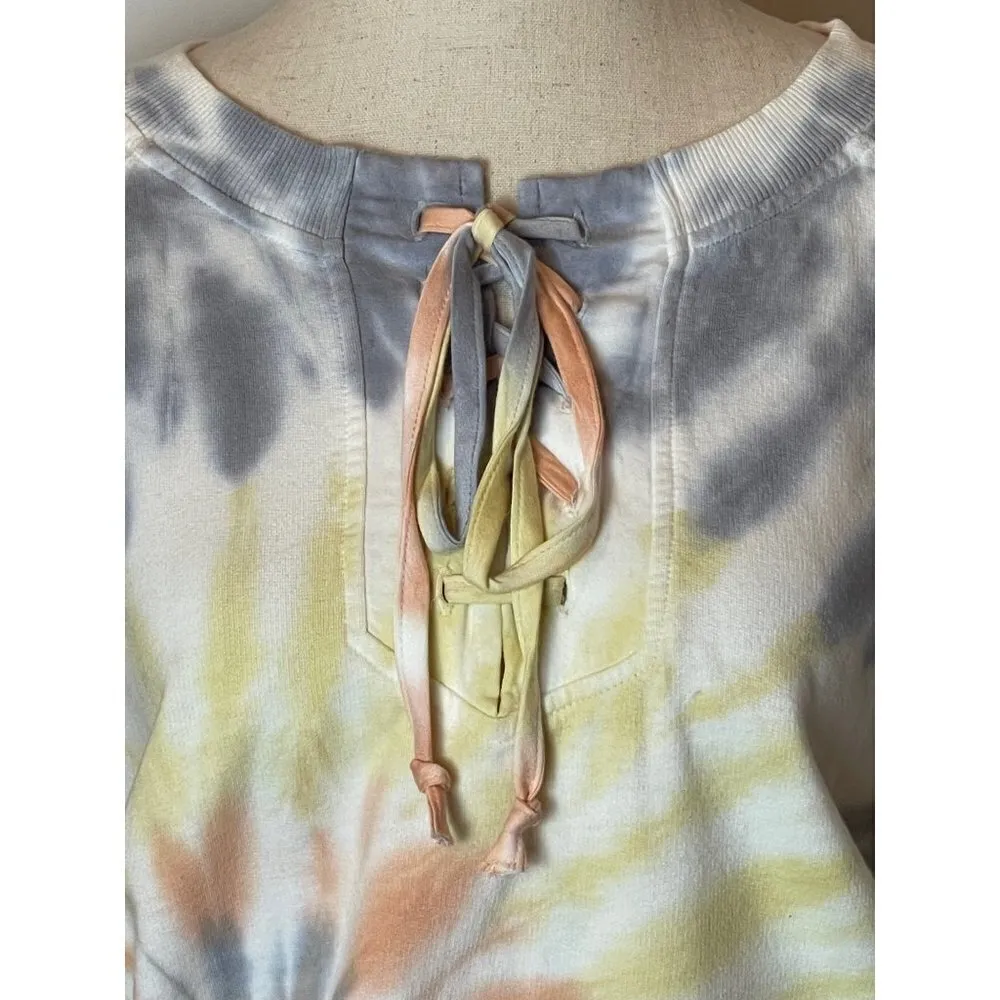 Young Fabulous & Broke Payton Tie Dye Lace‎ Up Neckline Crew Neck Sweatshirt M - Image 10