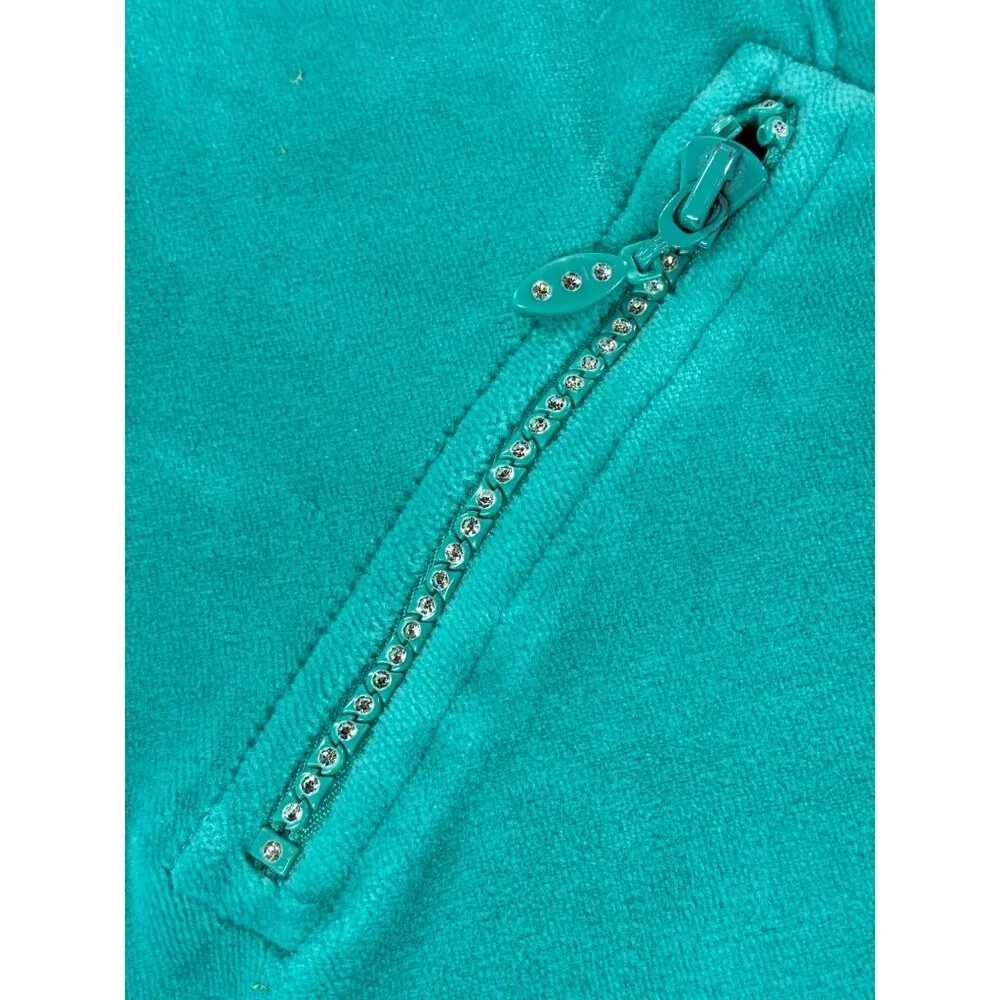 Sport Savvy Womens Medium Petite Teal Velour Tracksuit With Rhinestone Zippers - Image 5
