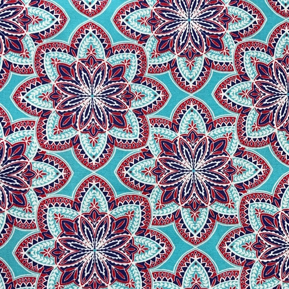 Talbots Size 16 Blue & Red Geometric Print Cotton Blend Straight Pencil Skirt - Image 3