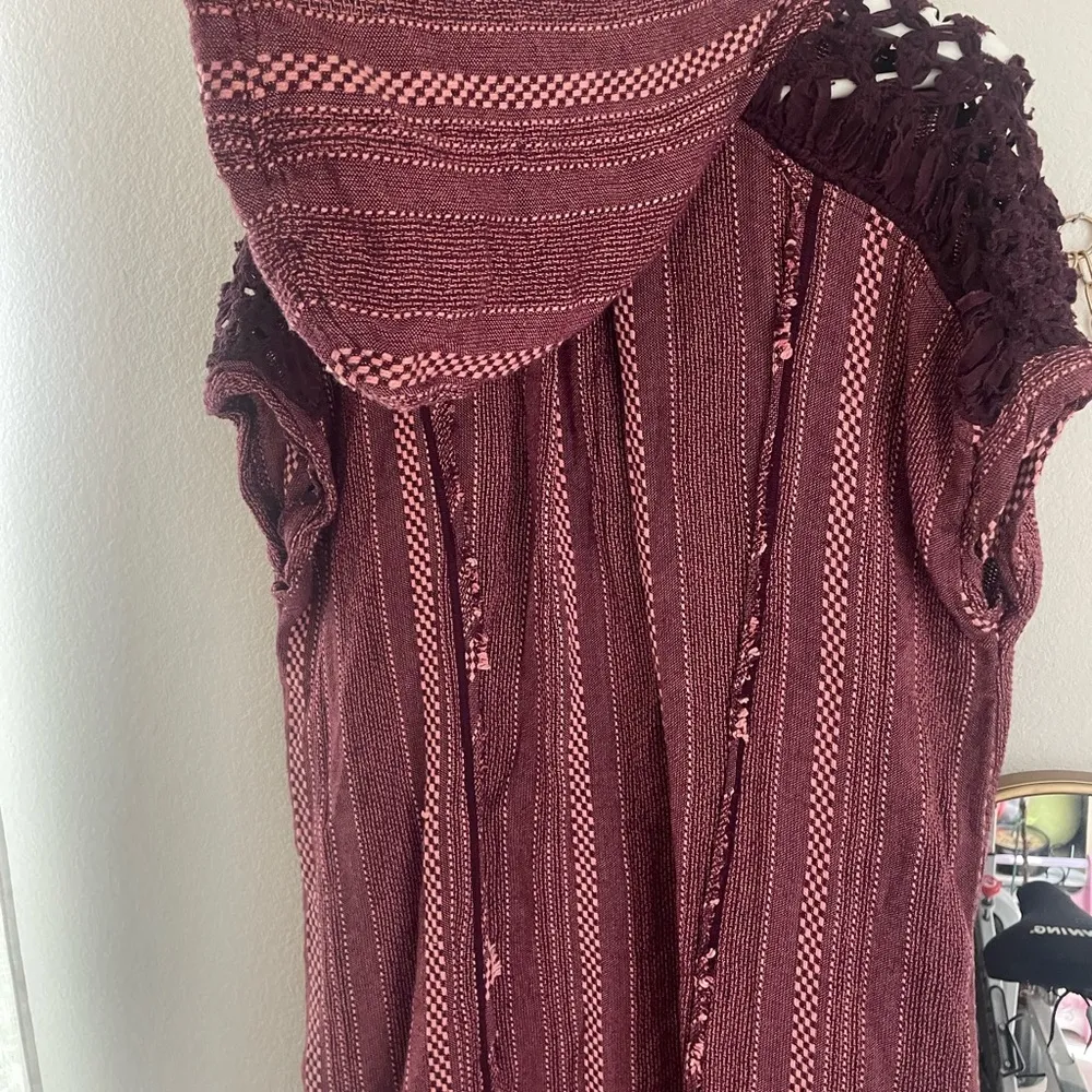Free People Retro  Burgundy Dress Coverup Poncho Size Large - Image 5