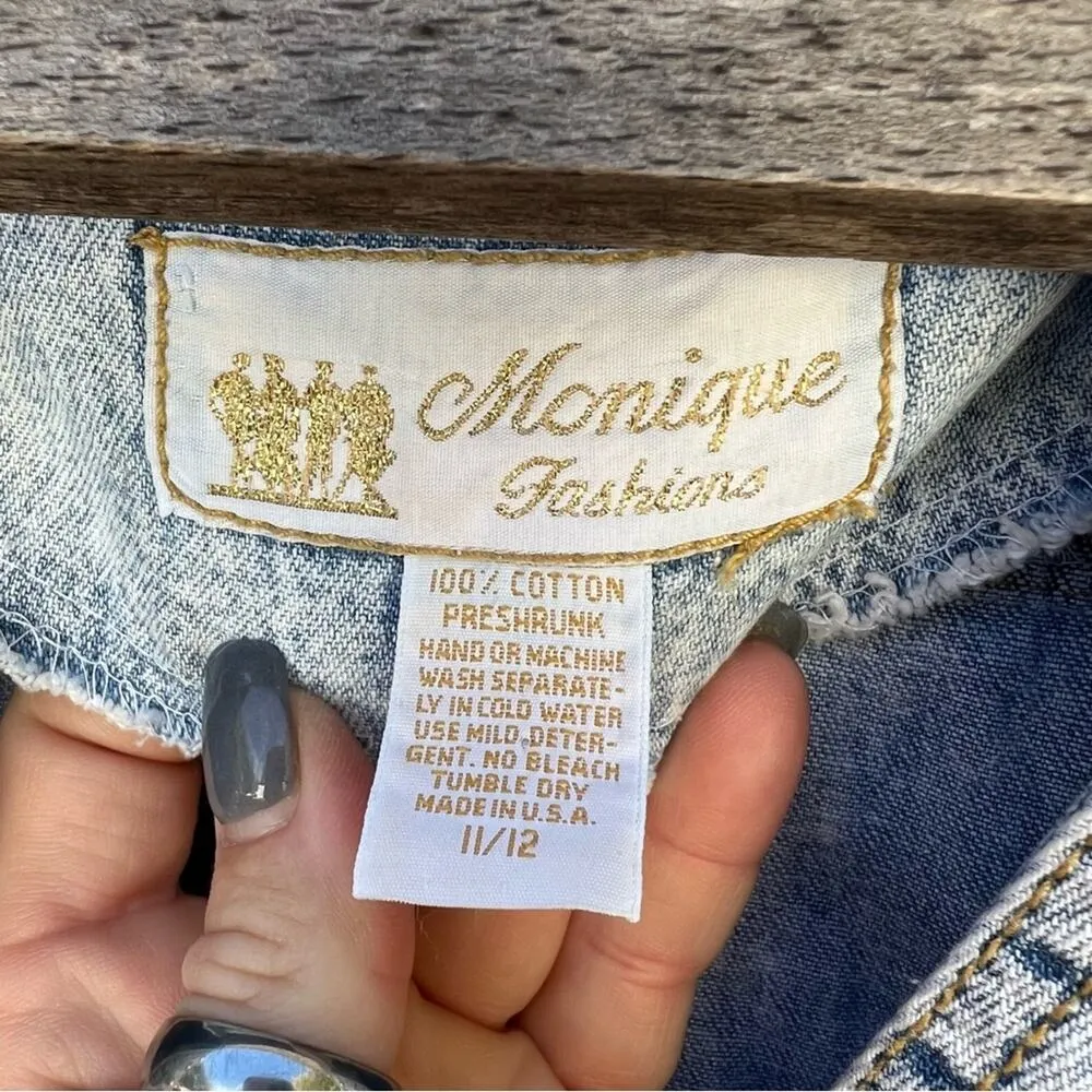 Vintage 80s Monique acid wash denim dress with silver tone giant stud detail Blue Size 12 - Image 8