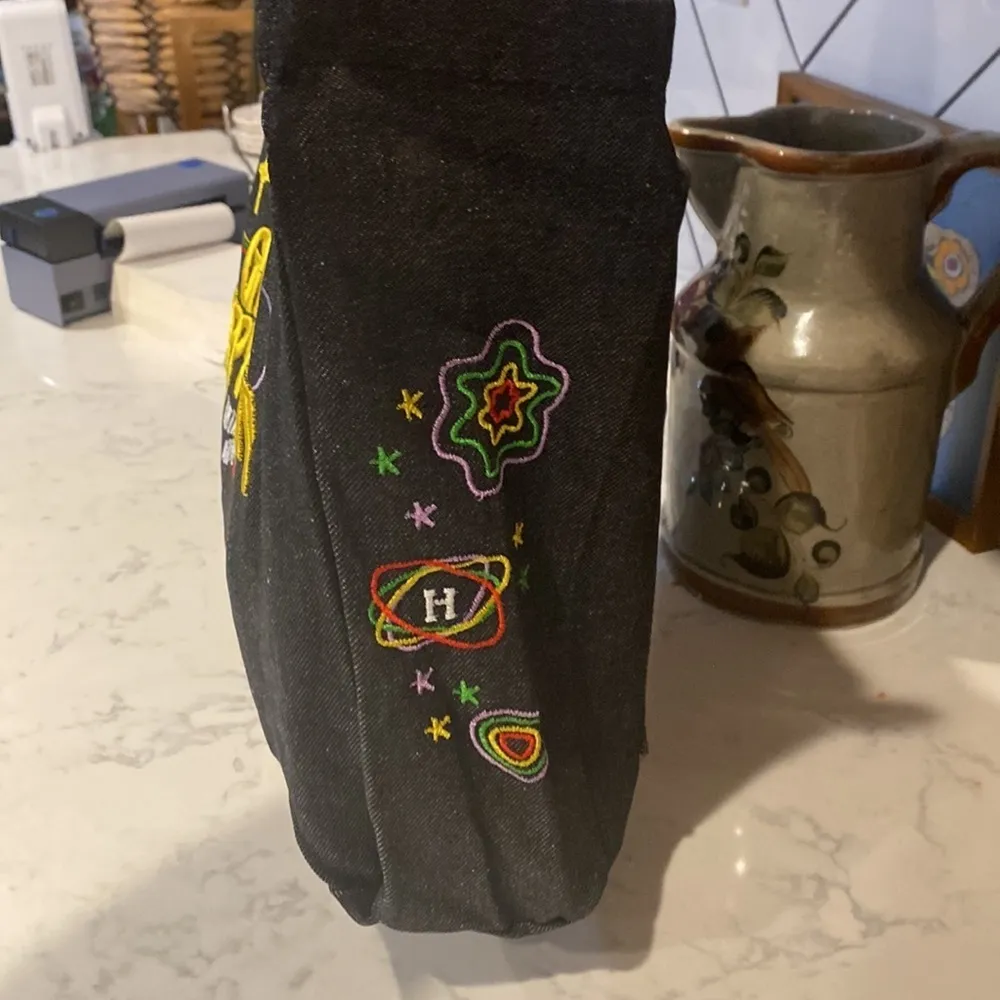 Groovy Trippy Heart lightweight canvas tote bag book bag shoulder bag hippie Y2K Black - Image 5