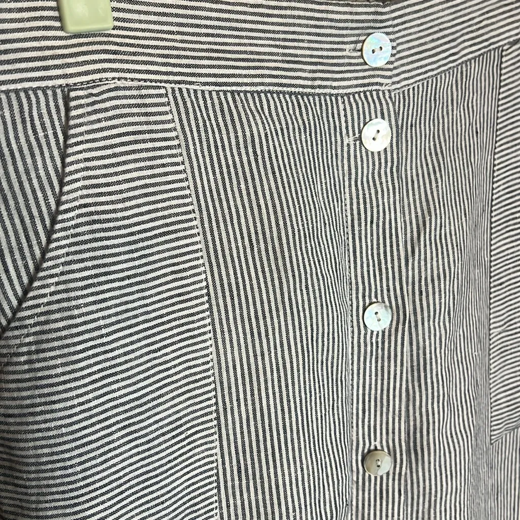 St. Tropez Linen Stripe Maxi Skirt Grey Stripe Pocket Boho Hippie Chic Summer M - Image 3