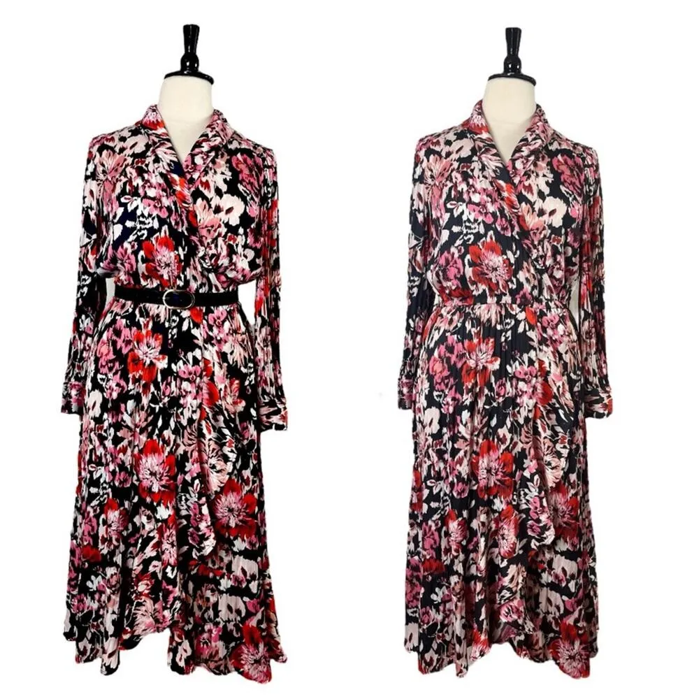 Lane Bryant Maxi Dress Faux Wrap Shawl Black Pink Floral Satin Women’s Size 18 - Image 15