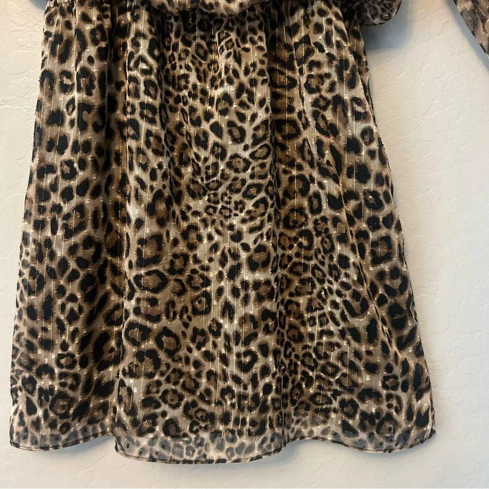 White House Black Market leopard animal print long sleeve blouson dress size 14 - Image 8