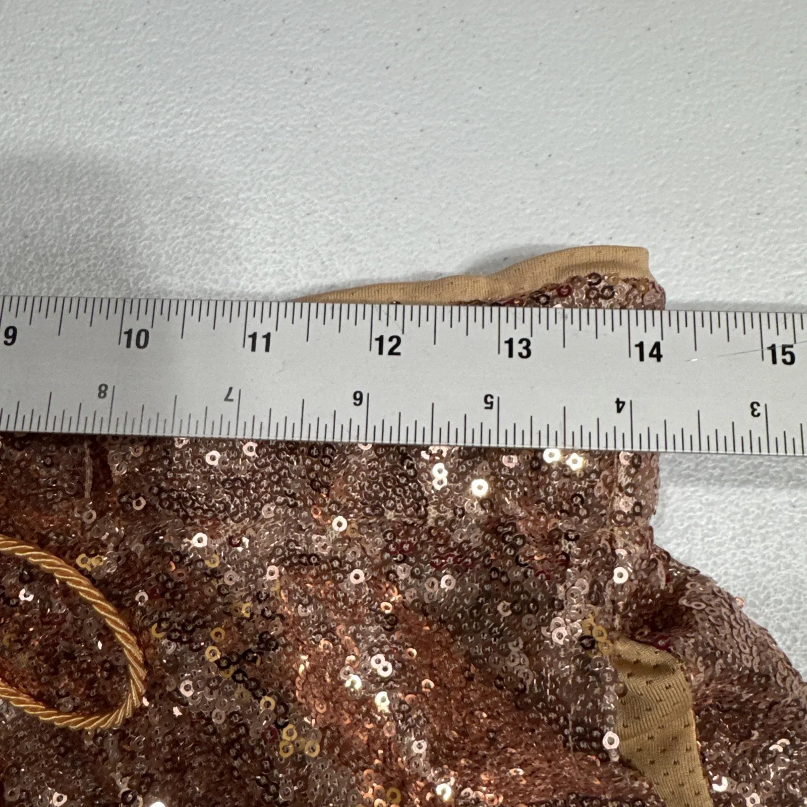 Womens Rose Gold Sequined Shorts Small Pull On Tassels Drawstring Lined Pockets - Image 10