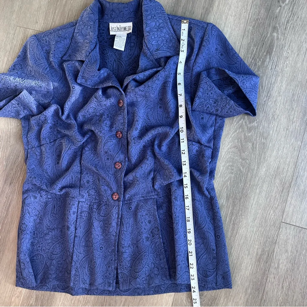 Vintage 80s Women's Blue Paisley Top Blazer Blouse with shoulder pads 14 - Image 7