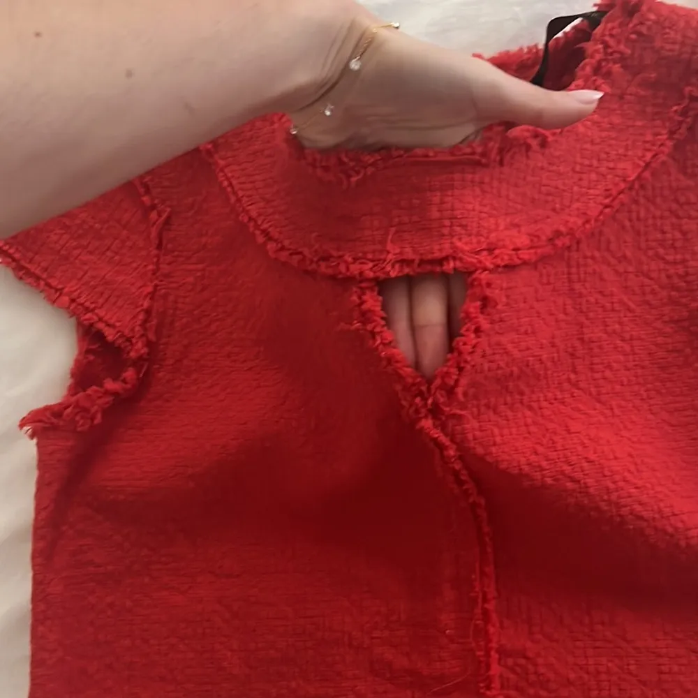 Zara | Tweed Fringe Coral Red Top XS - Image 2