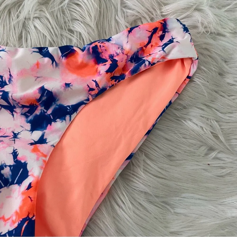 Marble Tie Dye Signature Reversible Bikini Bottoms Swim Blue Peach L new - Image 4