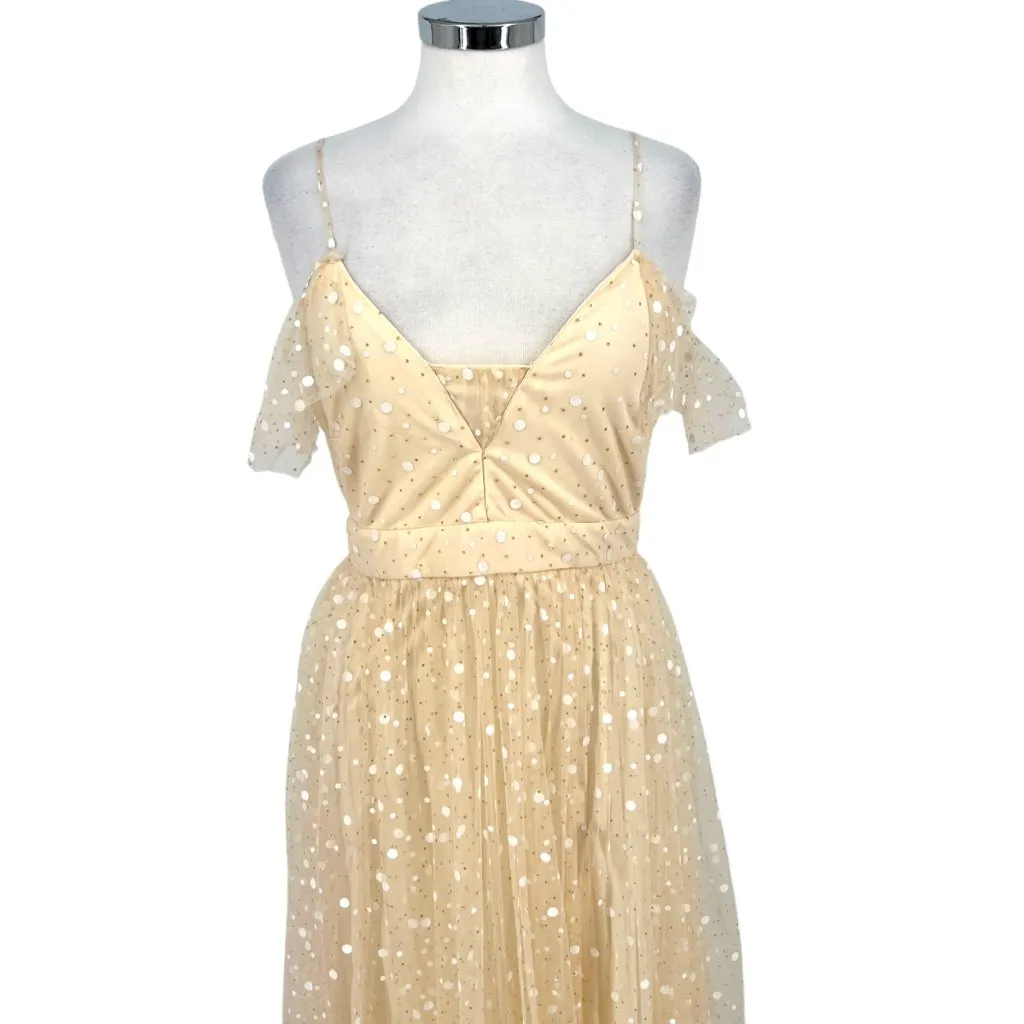 The Vintage Shop Sparkled Mesh Overlay Prom Party Dress Cream Gold Size Medium - Image 2
