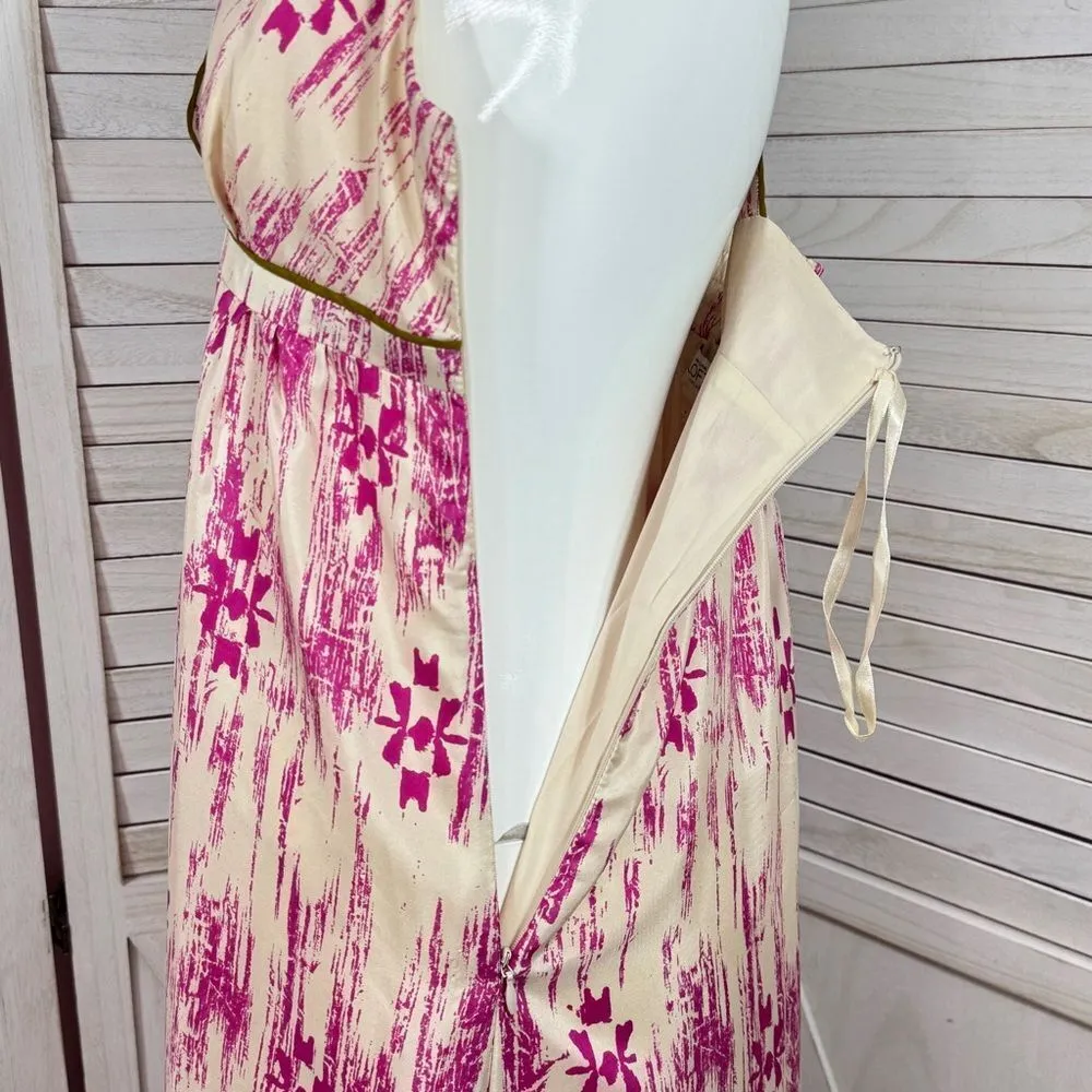 Loft Silk Ikat Tribal Print Maxi Dress Sundress‎ Pink Cream Size 2 - Image 10