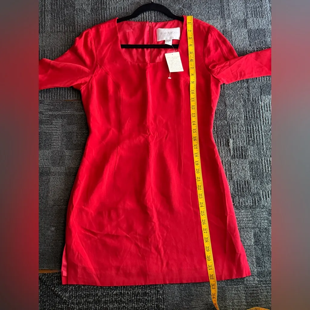HUGO BUSCATI. NWT Silk Long Sleeve Mini Dress, Classic Red, SIZE 10 - Image 14