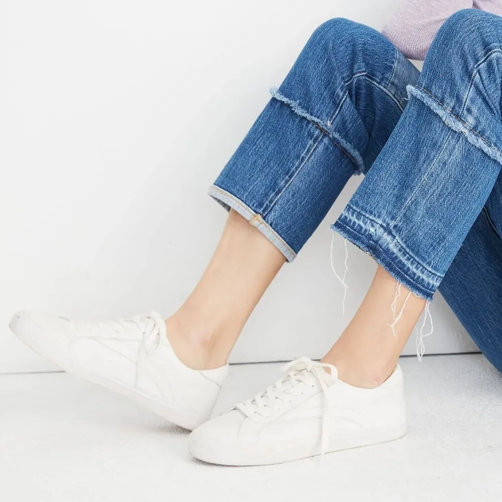 Madewell Sidewalk Low-Top Sneakers in Leather in Pale Parchment White Size 6.5 - Image 2