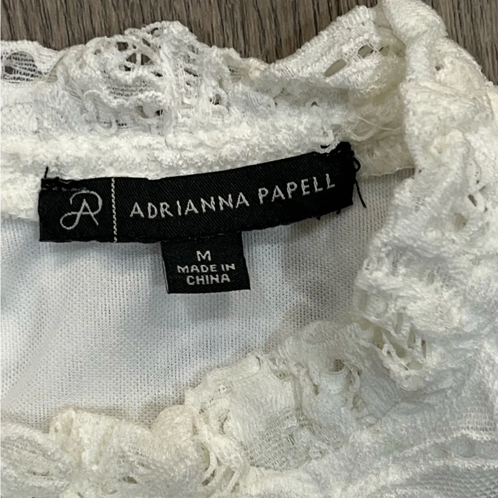 ADRIANNA PAPELL White Shirt Styled Lace Shell Blouse Top Medium - Image 3