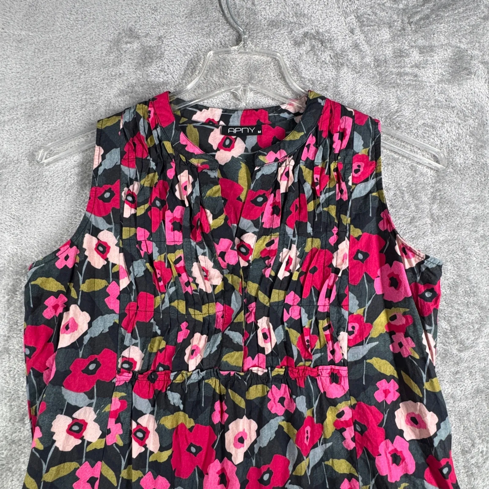 APNY Dress‎ Floral Pintuck Sleeveless Tiered Babydoll Casual Summer Size Medium Pink - Image 4