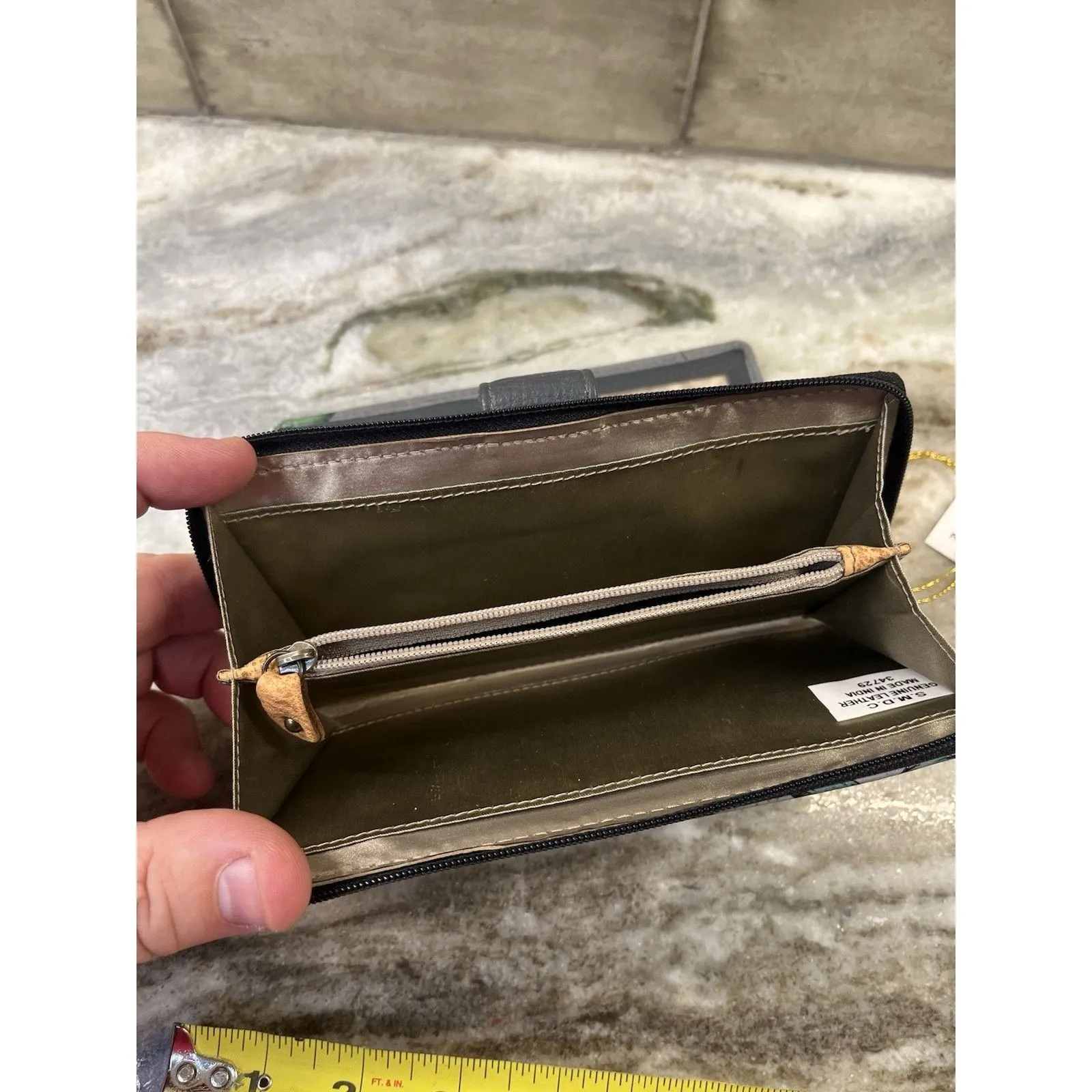 Anuschka Women's Hand Painted Wallet Floral Design Gray Green Leaves - Image 10