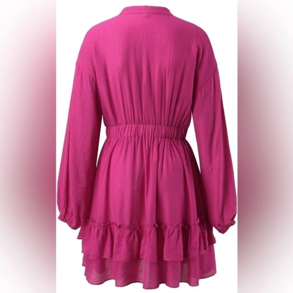 NEW Hot Pink Ruffle Mini Dress Size Small Crepe Barbie Mean Girls Party - Image 4