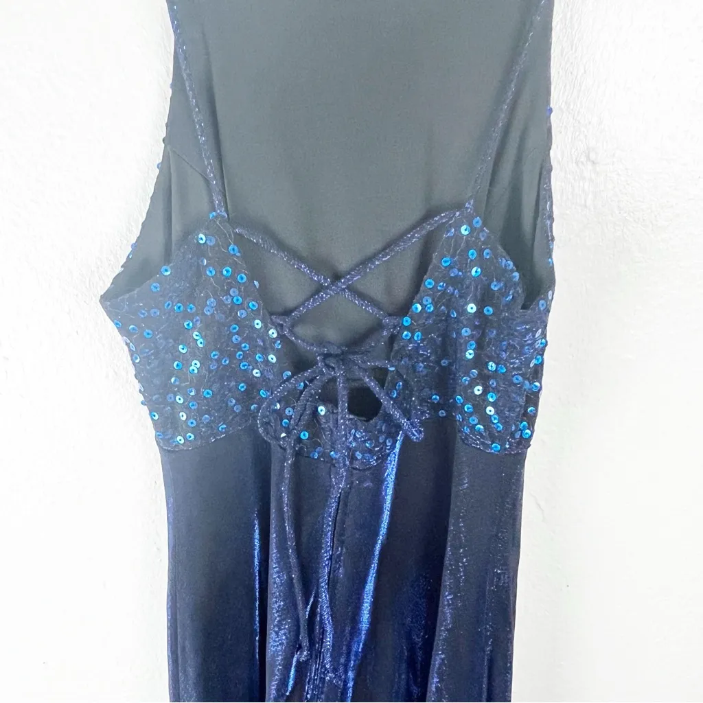 MORGAN & CO. Blue Sequin Top Strappy Back  Iridescent Skirt Maxi Dress, Size 3/4 - Image 8