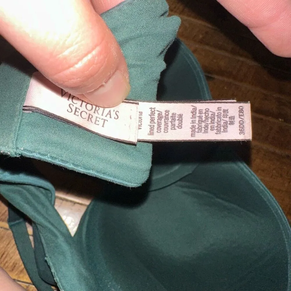 Victoria’s Secret dark green lacy lined perfect 36DD bra - Image 3