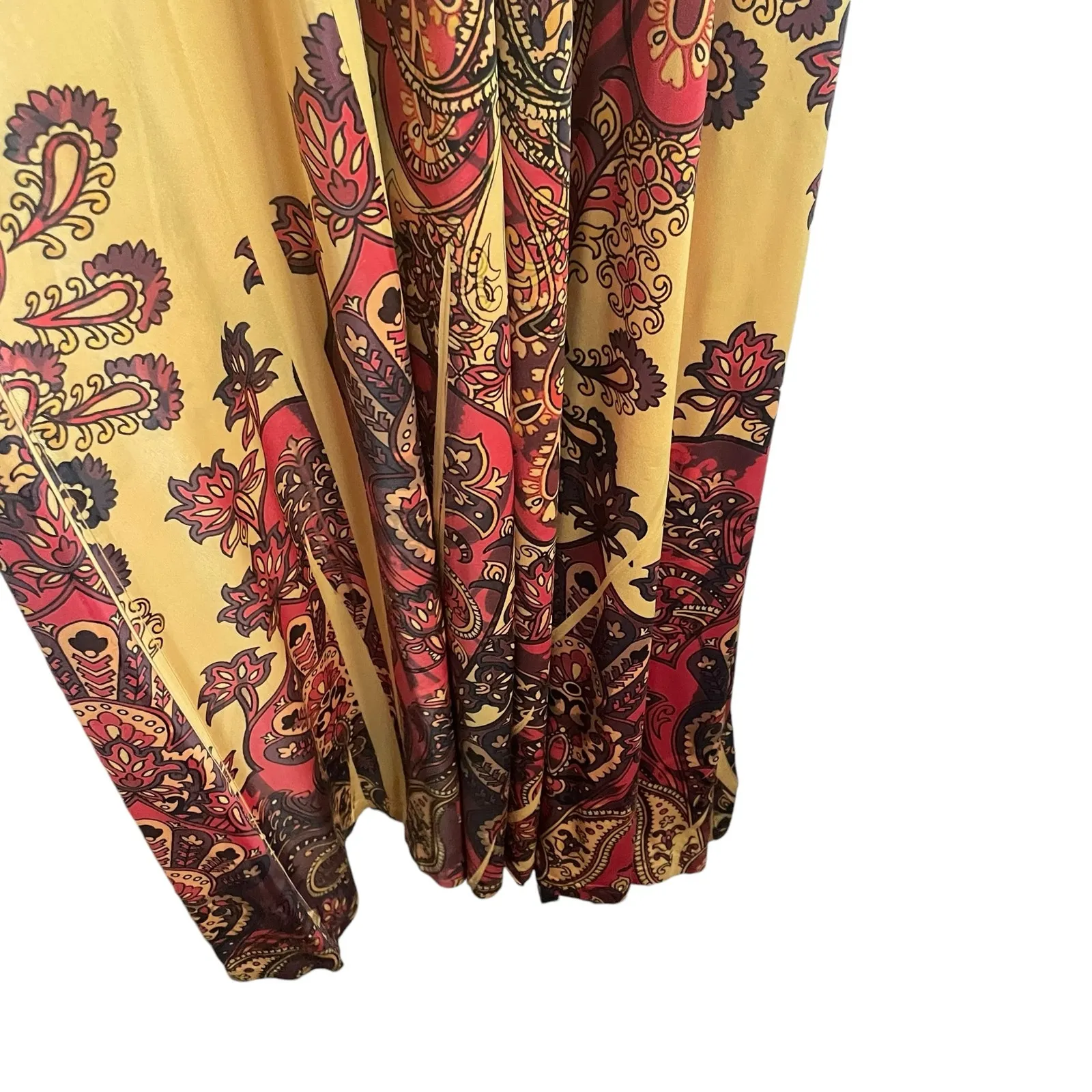 One World Women Maxi Dress S Yellow Batik Print Retro Style Boho Jersey Stretch‎ - Image 7