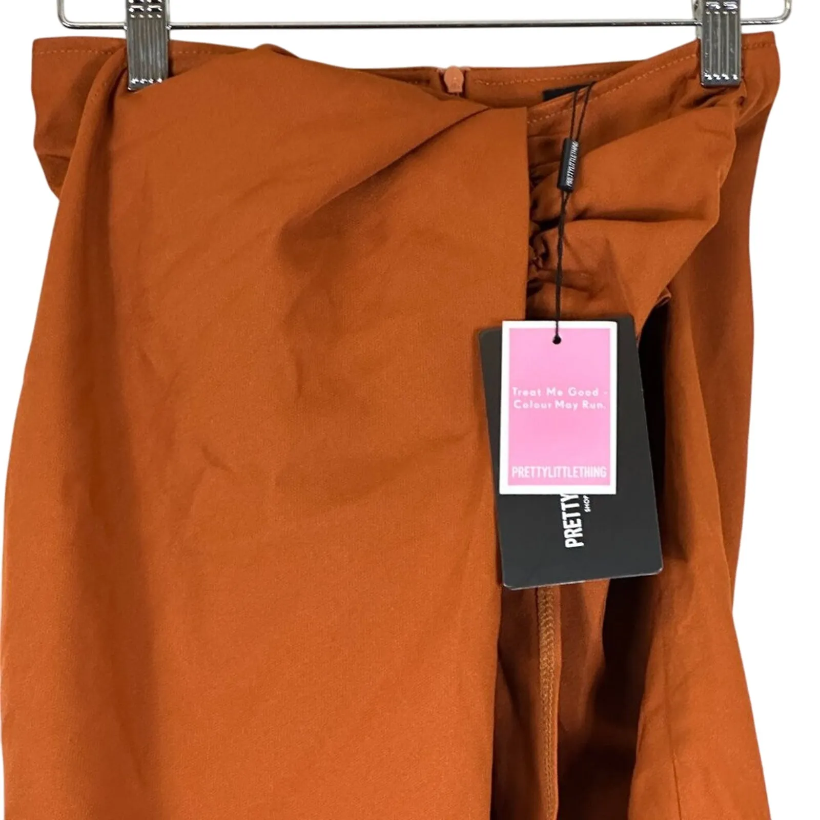 NWT PrettyLittleThing Burnt Orange Tassel Hem Mini Skirt Womens 2 Boho Western - Image 4