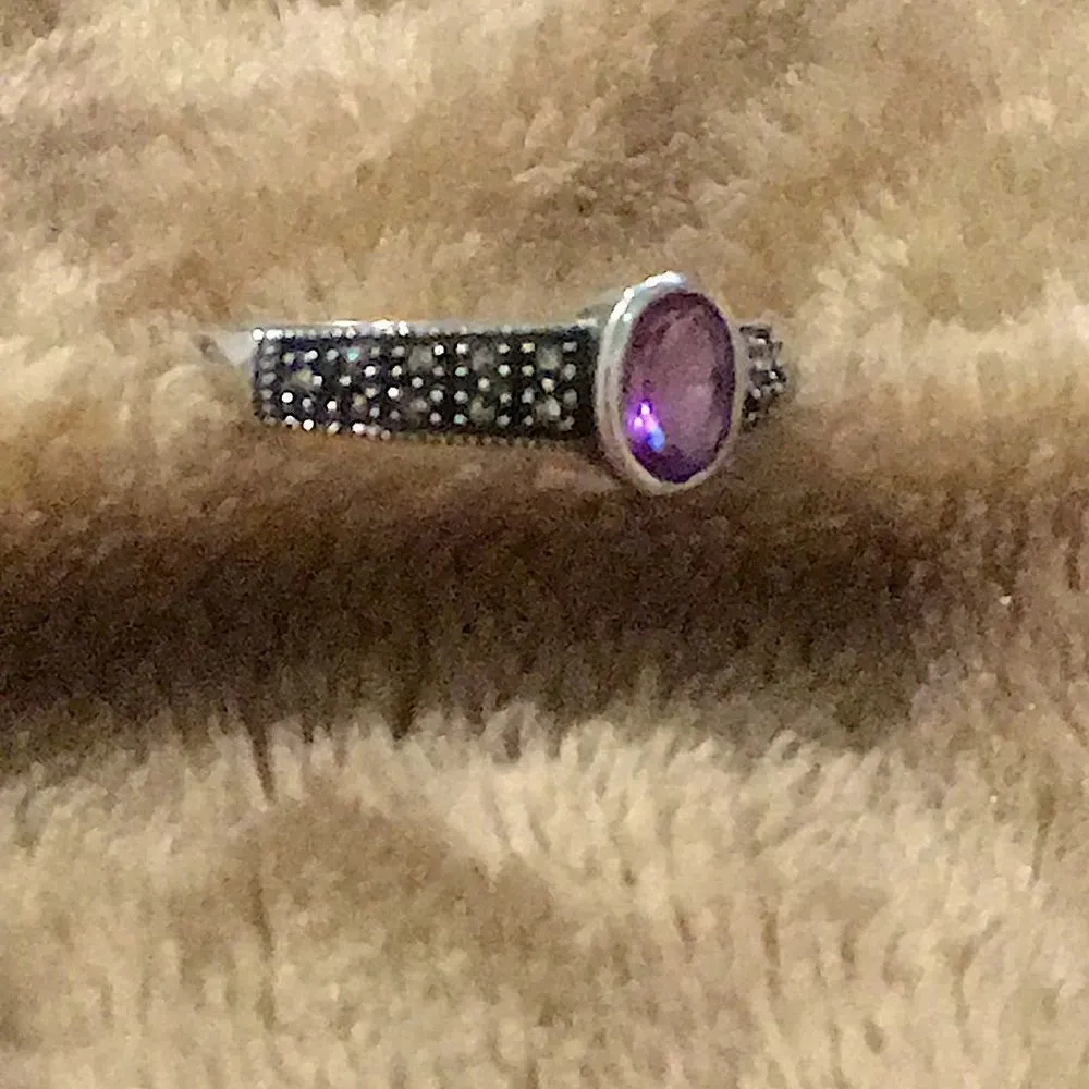 JUDITH JACK Amethyst Marcasite Sterling 925 Ring - Image 10