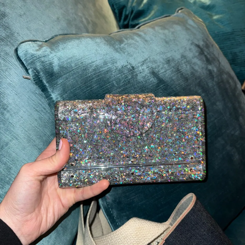 Edie Parker Star Glitter Clutch Silver - Image 2