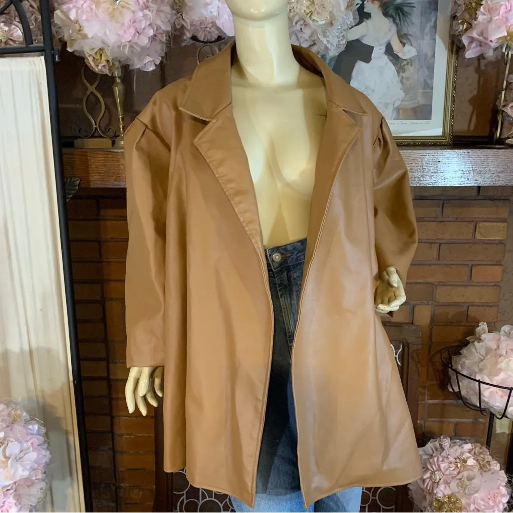 ASHLEY STEWART BROWN FAUX LEATHER BELT CLOSURE LIGHTWEIGHT JACKET NWT (30) - Image 9