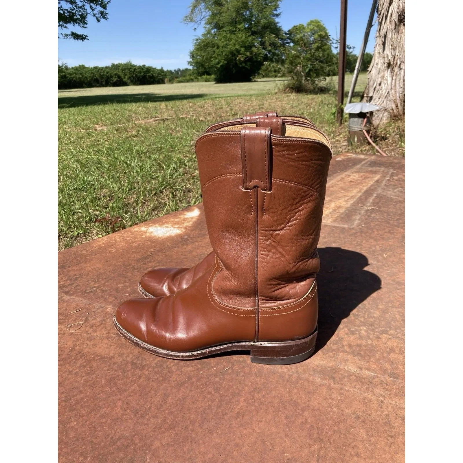 90s Justin Roper Womens 7B Brown Leather Cowboy Western Boots L3802 Cognac Vtg Size 7 - Image 3