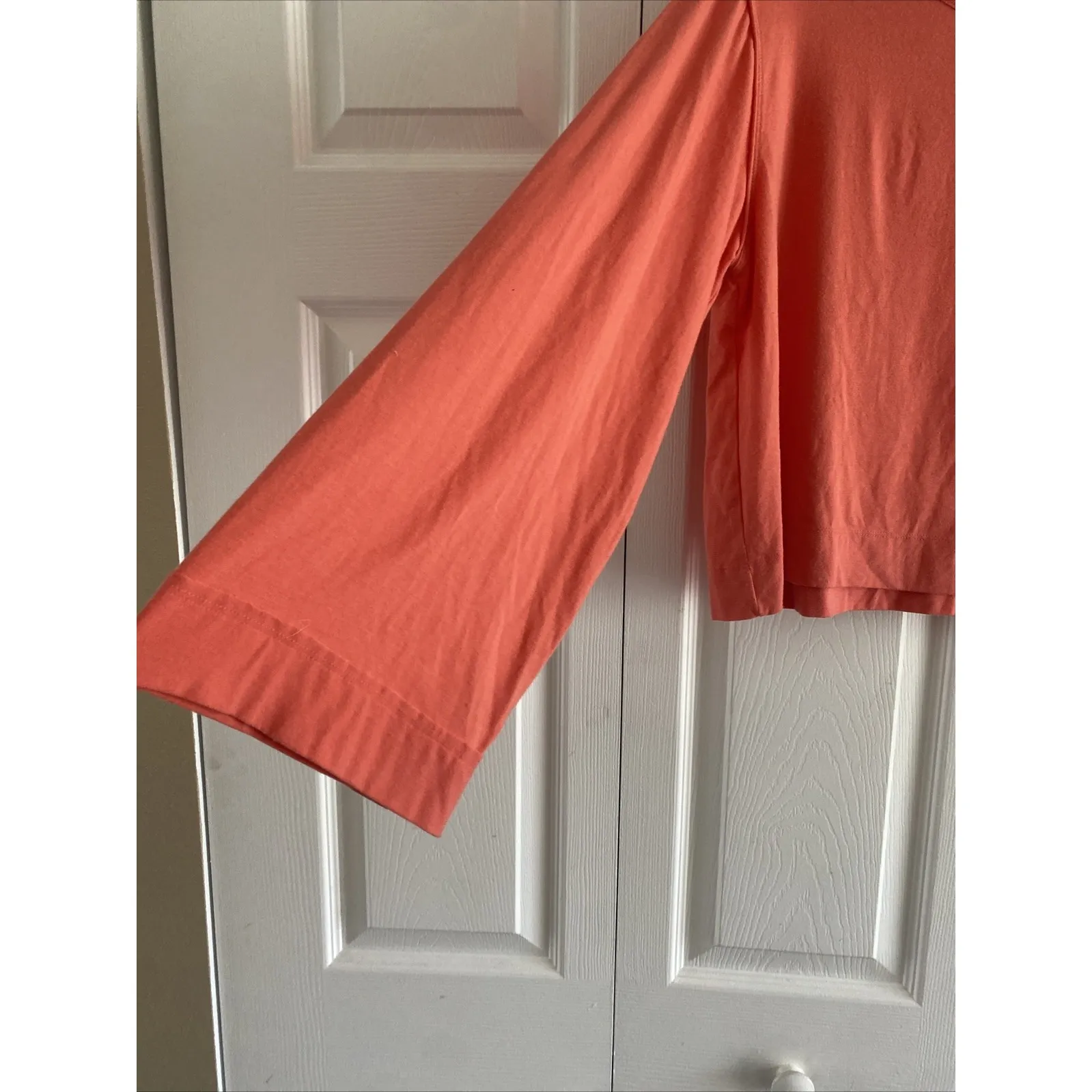 Anthropologie Womens Medium Pink Coral Top Long Bell Sleeve Round Neck Flowy - Image 4