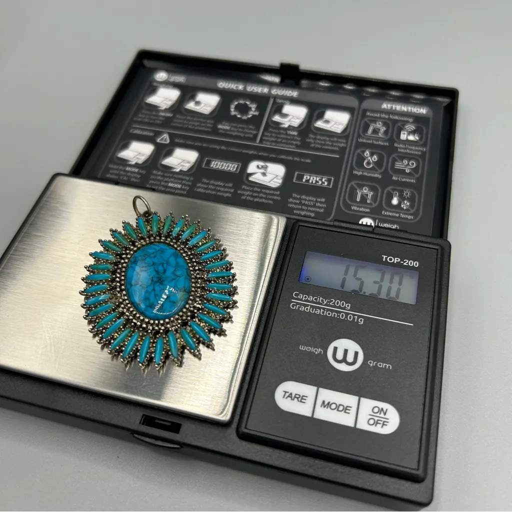 Vintage Turquoise Sunburst Pendant Boho Southwestern Statement Blue - Image 6