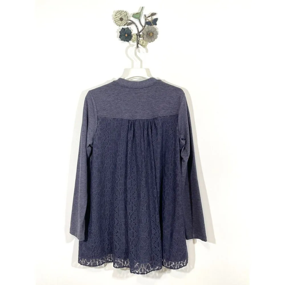 LOGO Lounge by Lori Goldstein Zip Front Cardigan Lace Back Blackberry Medium - Image 6