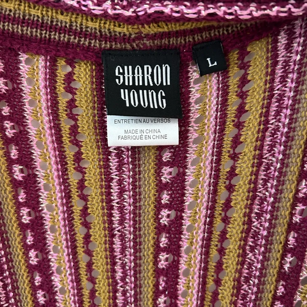 Vintage Sharon Young Purple and Green Striped Cardigan Size L - Image 2