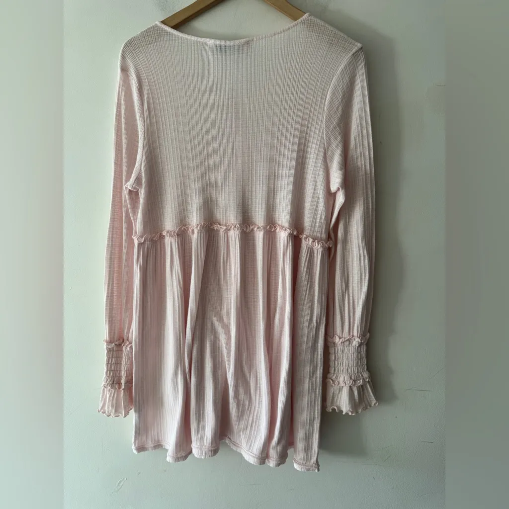 Free People Beach Light Pink High Tides Long Sleeve Mini Babydoll Dress - Image 5
