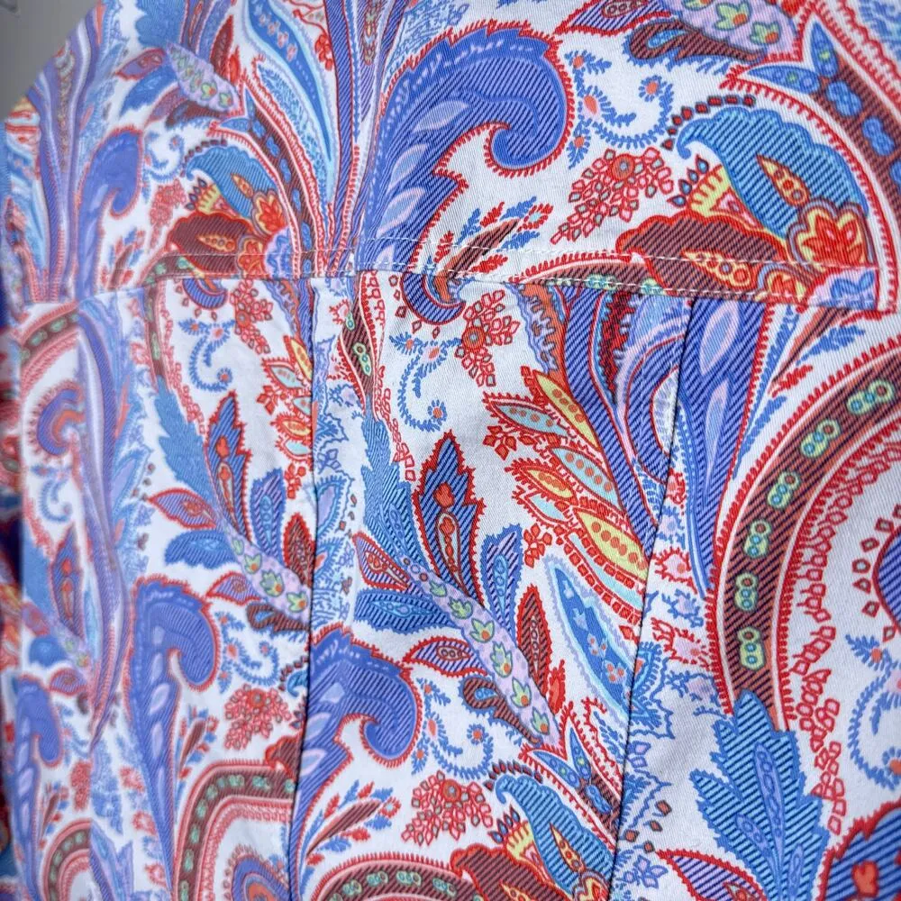 Escada Paisley Print Button Up Cotton Stretch Jacket Size 42 US 12/L Art to Wear Pink Size L - Image 7