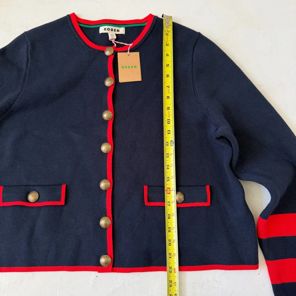 Boden Blue 100% Cotton Holly Knitted Cardigan Navy Red Knitted Size 16 - Image 11