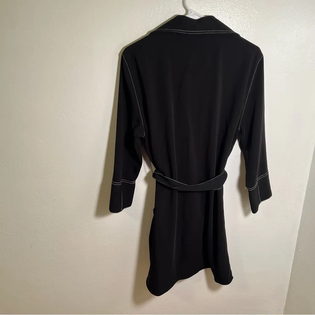 Zara Basic Contrast Stitch Mini Shirt Dress Black White L - Image 8